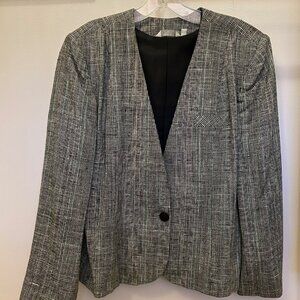 Ultra-Stylish Vintage GILMOR Half-Belt Black Tweed Blazer, Size 14